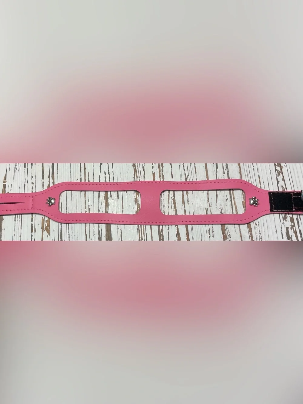 Bright Pink Leather Step-in Dog Harness with Silver Paw Accents 16 inches